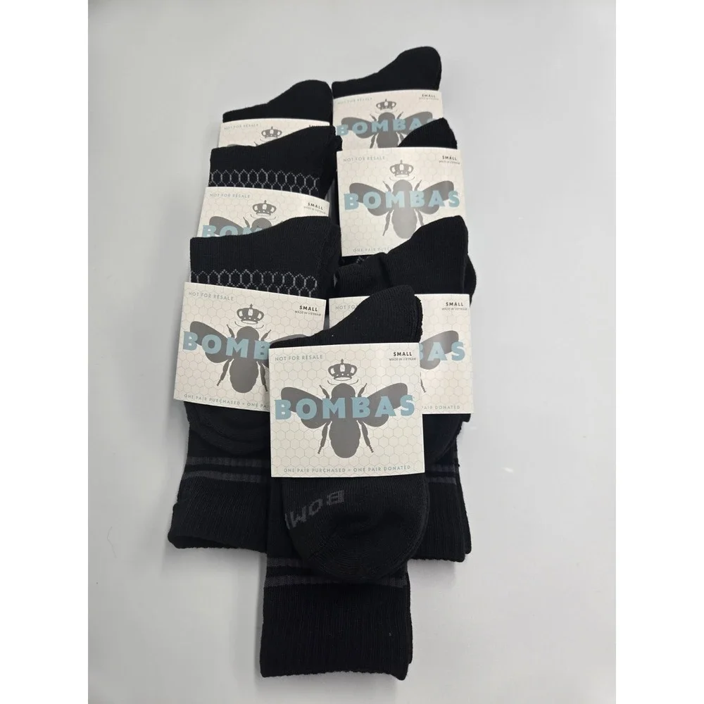 NWT BOMBAS 7-Pair Unisex Black Small Honeycomb Arch Support Crew Socks Size